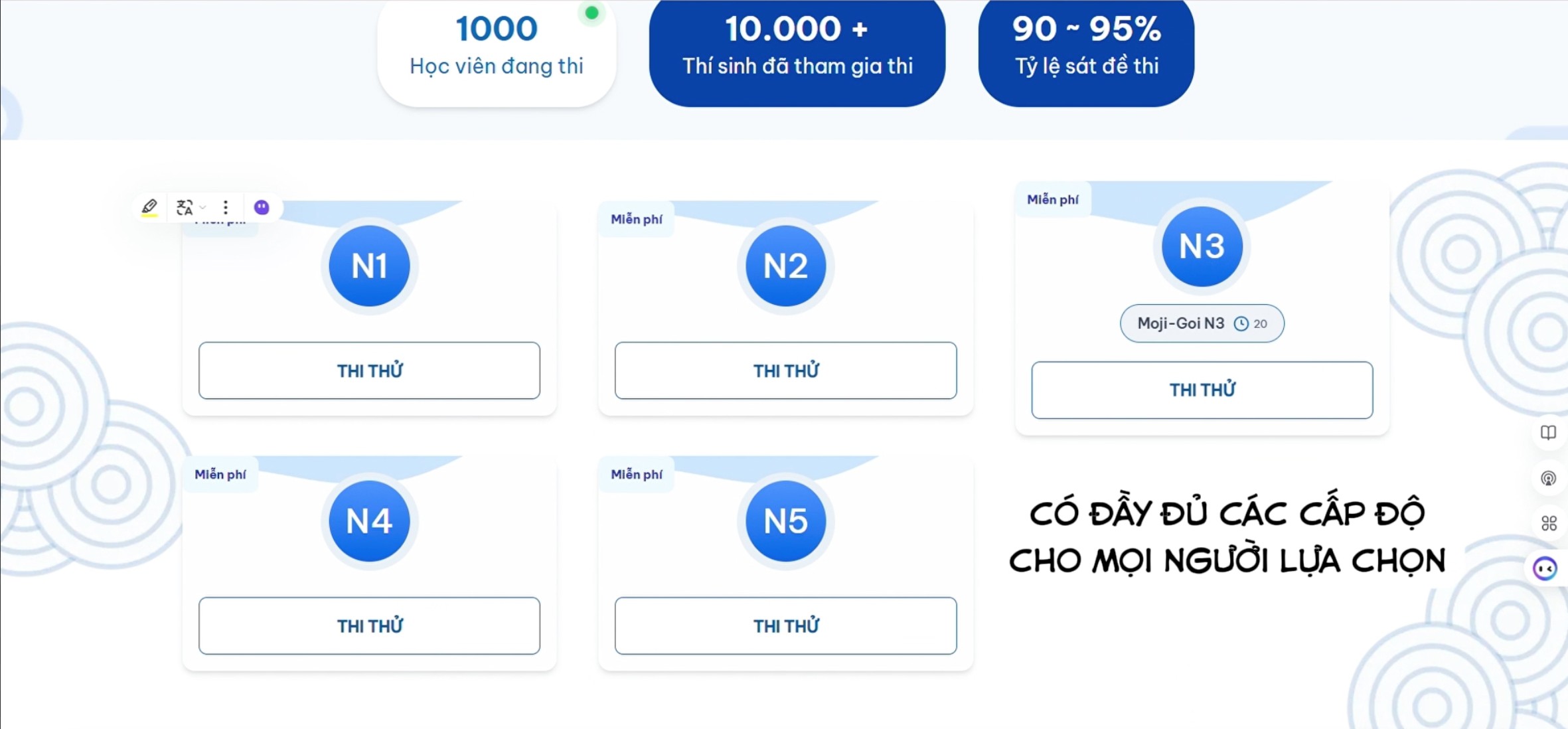 Có đủ 5 cấp độ từ N5-N1 để bạn kiểm tra trình độ của bản thân